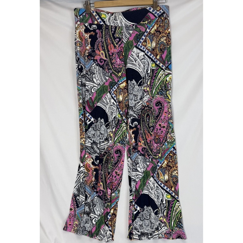 Lauren Ralph Lauren Pants Womens Medium Wide Leg Pull On Blue Pink Paisley BOHO